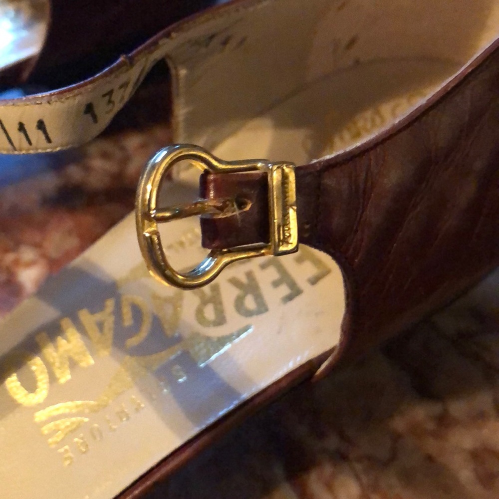 Salvatore Ferragamo Brown Heels with T-Strap Design - Picture 6 of 6